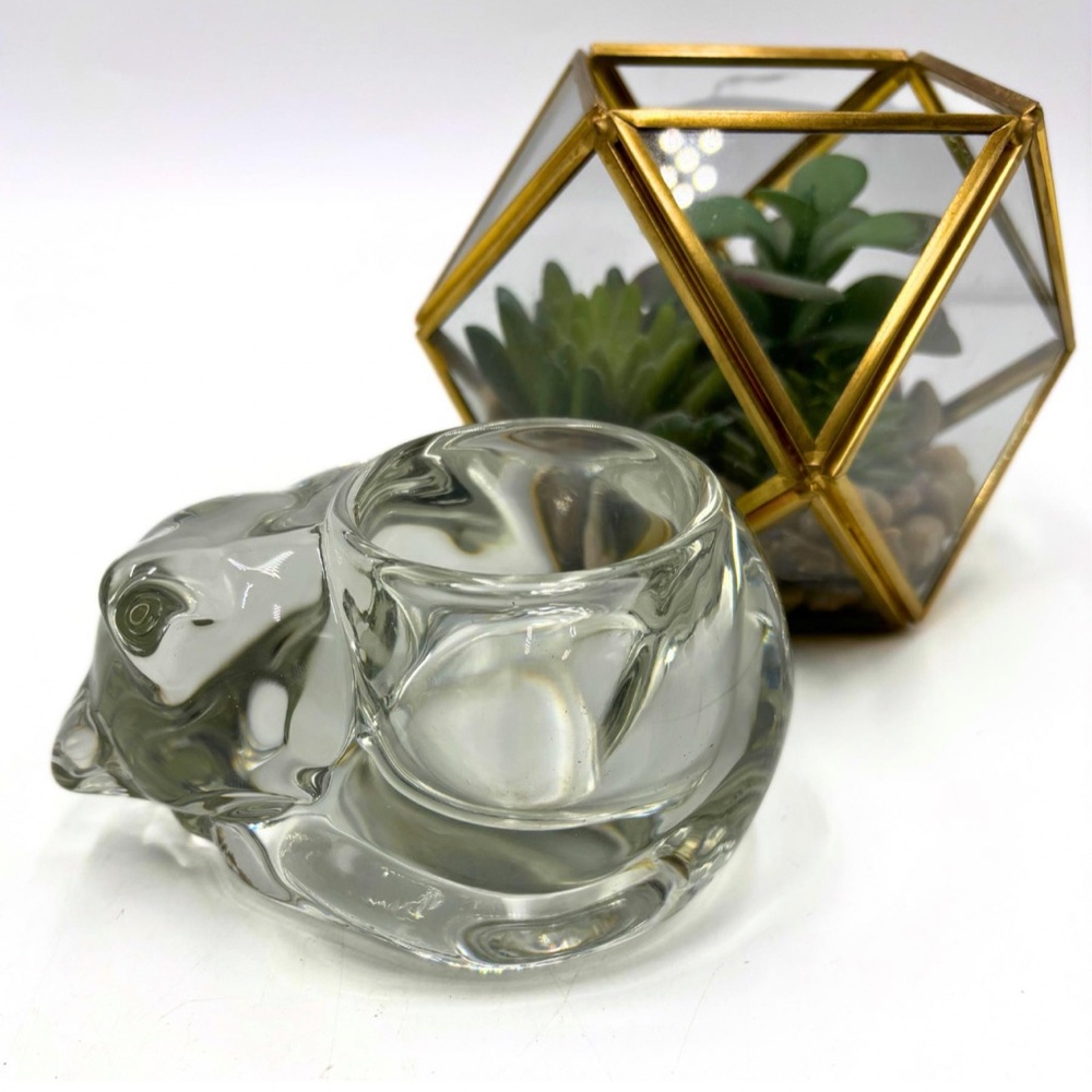 Indiana Glass Clear Glass Sleeping Cat Kitten Votive Tealite Candle Holder